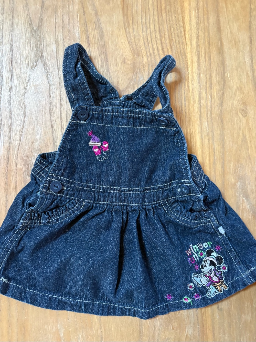 90s Disney Minnie Mouse Dark Blue Denim Overall Skirt